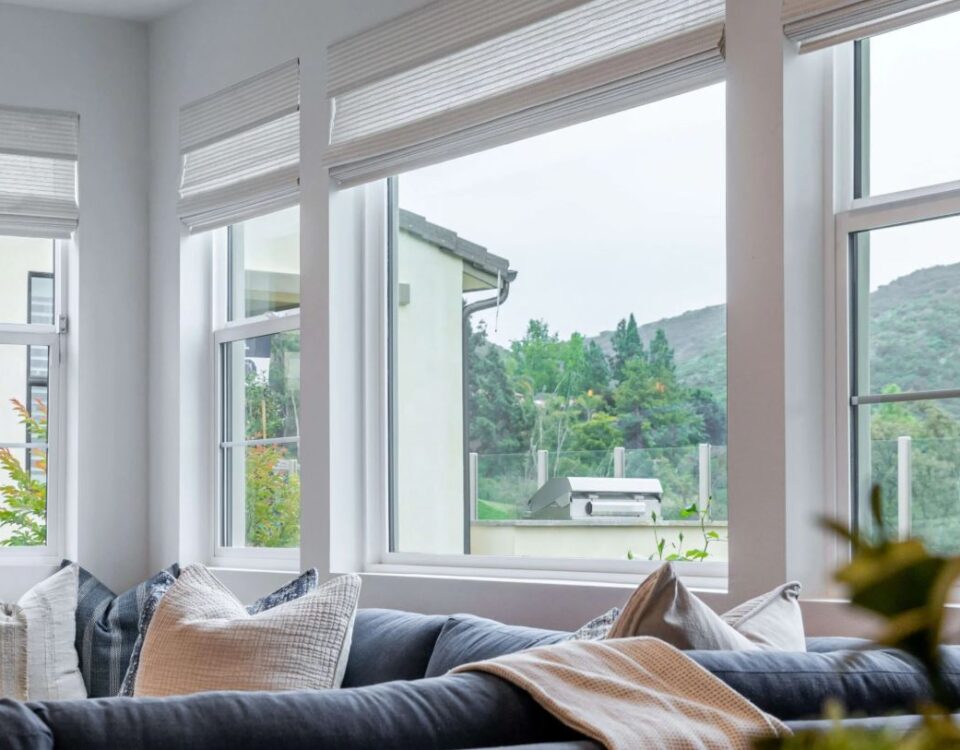 living room with large windows in upland, ca