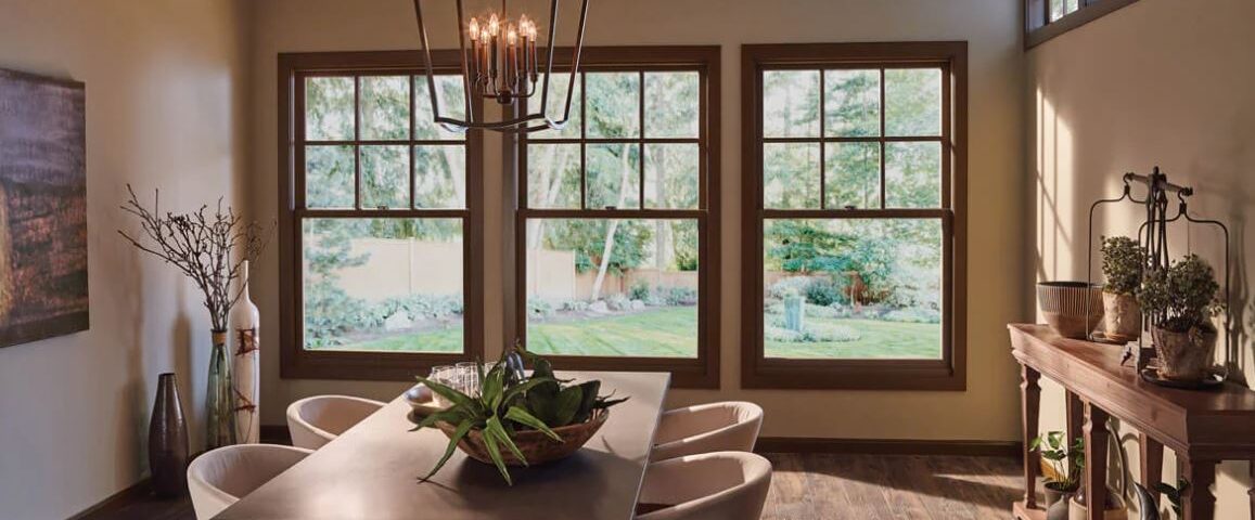 dining room with wood framed windows in ontario, ca
