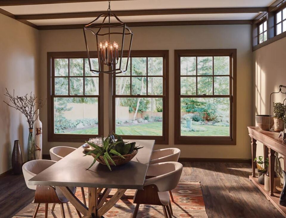 dining room with wood framed windows in ontario, ca