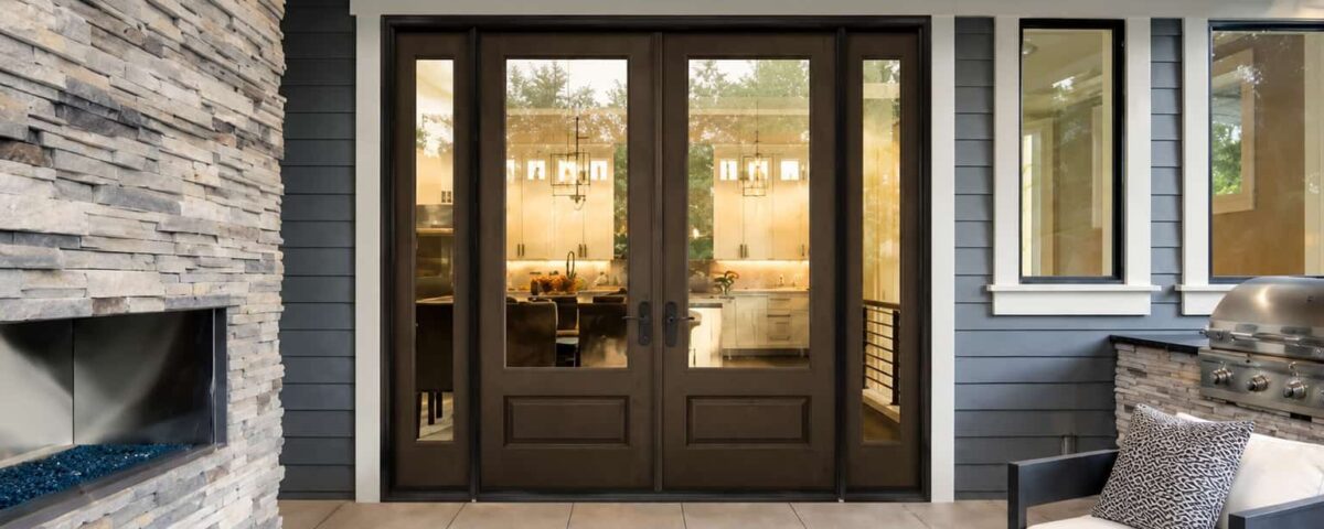 Ontario, CA windows with modern glass double doors opening to a bright kitchen interior