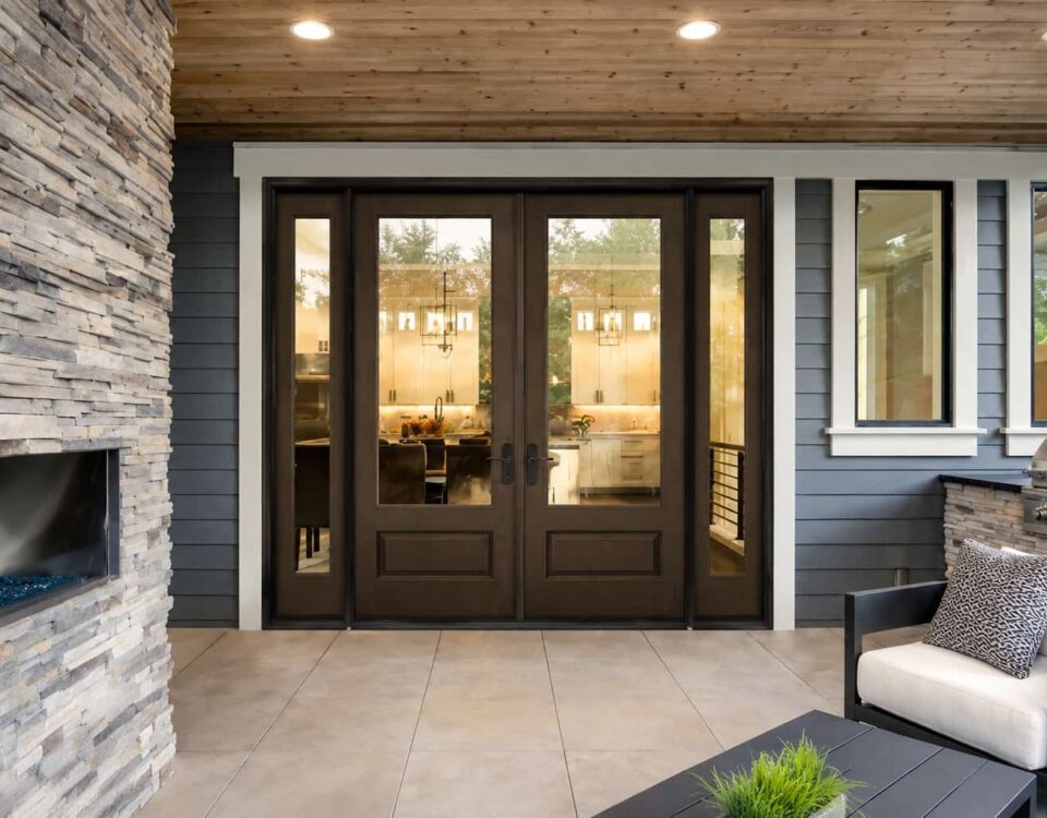 Ontario, CA windows with modern glass double doors opening to a bright kitchen interior