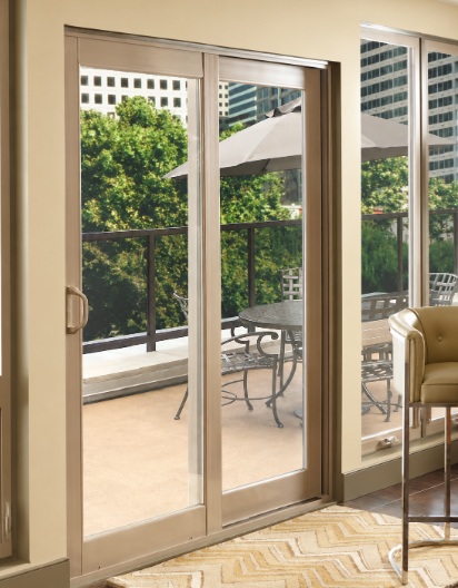 Sliding replacement patio door with large glass panels opening to a balcony in Upland, CA
