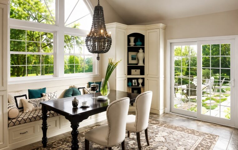 Bright dining room featuring large replacement windows in Upland, CA with abundant natural light