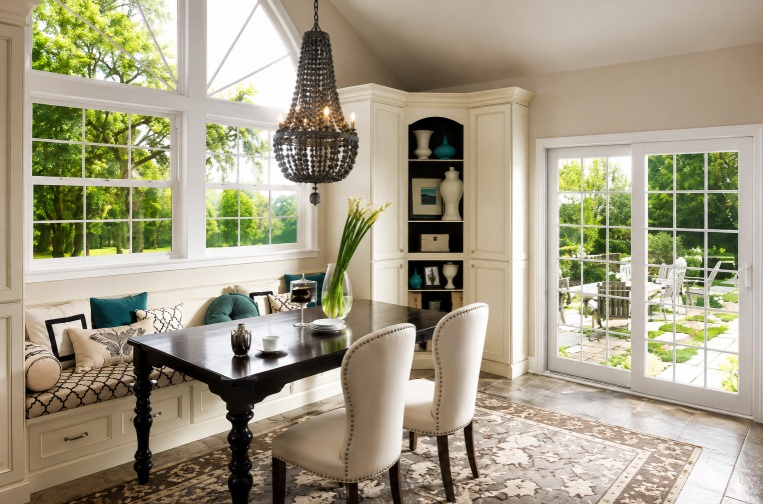 Bright dining room featuring large replacement windows in Upland, CA with abundant natural light